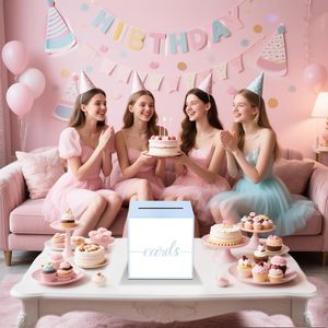Boîte à cartes pour fête ; Boîte pour cartes bleue ; Urne à cartes pour baby shower, révélation du sexe, mariage, fête prénuptiale, anniversaire - Product Image 4