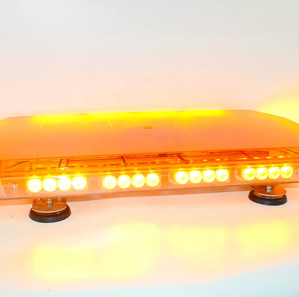 AMBER Lampu Tembak Mini LED 24 Inci, Lampu Suar Atas Atap Mobil Dasar Magnetik untuk Truk Derek Keselamatan