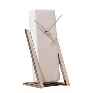 Minimalist Rectangle Desk <b>Clock</b> Analog Quartz Metal Stand <b>Battery</b> Operated White Design - Product Image 3