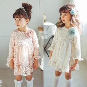 Robes pour filles en dentelle 2017, modèles de robes avec fleurs décoratives - Product Image 1