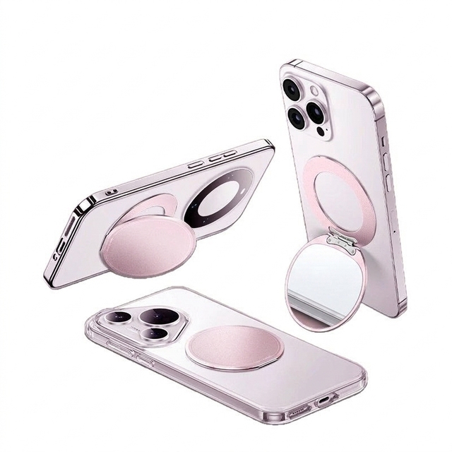 Slim Design with a Comfortable Grip Compact Rotatable Ultra-Thin Portable Magnetic Metal Makeup Mirror Phone Holder for Phone