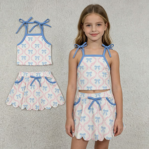 RTS <b>Athletic</b> Wear Bows Little Girls' Clothes Casual Scallop Edge Skorts Shorts Lining Yoga Sister Children's Clothes Outfits - Product Image 1