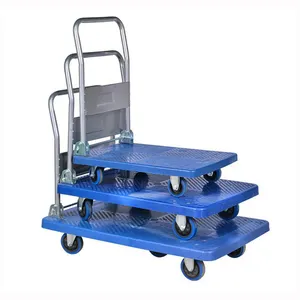 Piattaforma maniglia pieghevole letto piatto carrello superiore carrello carrello stoccaggio carrelli della spesa in plastica rossa Heavy Duty 4 ruote 300kg 3 anni