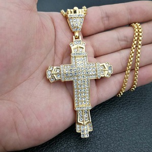Stainless Steel <b>Cross</b> Pendant Necklace With Rhinestones Pave Setting Unisex Fashion Jewelry - Product Image 4