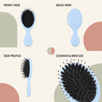 Brosse à cheveux portable mini en poils de sanglier avec picots en nylon, brosse démêlante et lissante pour massage du cuir chevelu, idéale pour les voyages, vente en gros OEM