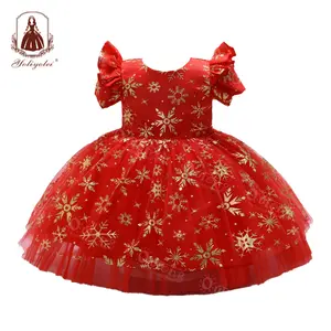 Outong Garment Kids Clothing Girls Red Party Dress Printed Robe Bb Anniversaire 12mois Lace Party Baby Girl Red Dresses