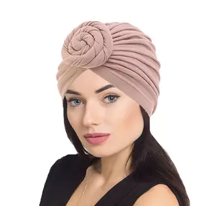 Syh45 Beauty Double Layer Solid Color Fashion Chemo Headwear Women Top Knot Turban Silk Hair Turban With Silky Satin Lining
