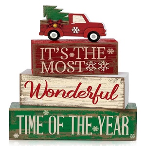 4 pz Set di decorazioni per camion rosso di Natale in <span class=keywords><strong>legno</strong></span> rustica con vassoio a più livelli per tavolo da vacanza in fattoria - Product Image 1