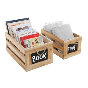 Juego <span class=keywords><strong>de</strong></span> 2 cajas <span class=keywords><strong>de</strong></span> libros rectangulares con acabado <span class=keywords><strong>de</strong></span> madera natural, cajas <span class=keywords><strong>de</strong></span> almacenamiento <span class=keywords><strong>de</strong></span> ropa anidadas con letreros y asas <span class=keywords><strong>de</strong></span> pizarra - Product Image 1