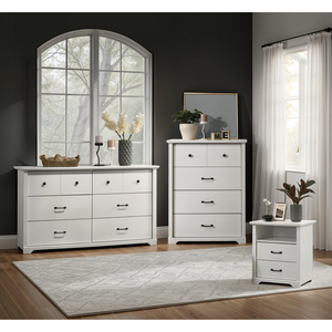 Elettra 3-Piece White Bedroom Set 57 In 6-Drawer Dresser 32 In 4-Drawer <b>Chest</b> 22 In Nightstand With Usb Ports Black - Product Image 1