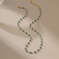 Collier en cuivre plaqué or 18 carats avec turquoise, style Ins, aspect haut de gamme et perles ajustables
