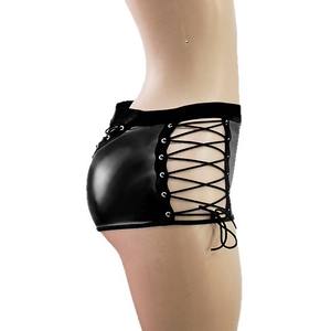 Shorts Sexys de Mujer en Cuero Sintético Negro Carbón con Tirantes Calados en Ambos Lados, Diseño Divertido y Atrevido para <span class=keywords><strong>Chicas</strong></span> Atractivas - Product Image 5