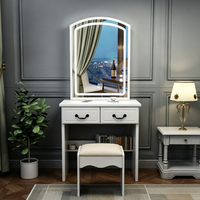 Table de maquillage moderne et simple avec miroir éclairé intégré, armoire de rangement durable et écologique pour