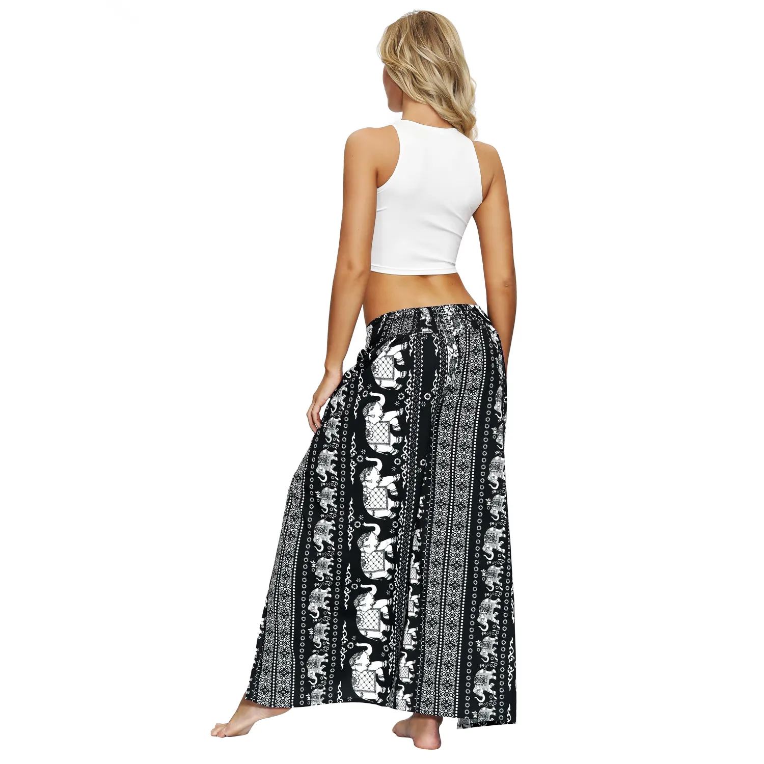 2021 new design of organic black printing women's casual wide leg pants hanging loose yoga pants wholesale in Europe and th