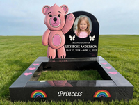 Pierre tombale moderne en granit noir avec ours rose sculpté à la main, pour enfant, avec bordure, bonne résistance au gel, pour cimetière