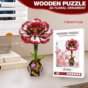 Puzzle en bois 3D de fleurs de carnation pour adultes, kits de bricolage, idéal pour les femmes, les mamans et les grand-mères pour la fête des mères et la Saint-Valentin - Product Image 2