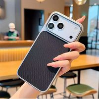 Coques de téléphone BAILI à motif triangulaire en fibre de carbone, très vendues, pour iPhone 17 Pro 18 PM, avec bordure argentée électroplaquée