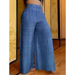 Calças Longas de Perna Larga, Confortáveis e Casuais, de Cintura Alta, Cor Sólida, Justas para Mulheres - Product Image 1