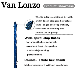 Foret à carrelage à pointe croisée dentelée Van <span class=keywords><strong>Lonzo</strong></span>, tige hexagonale, alliage bleu, foret multifonctionnel pour carrelage céramique, marbre, brique, bois, PVC - Product Image 4