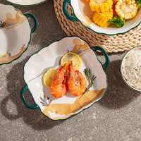 Service de vaisselle en céramique de style nordique de haute qualité, motifs de paysages, vaisselle en porcelaine, assiettes et bols en gros pour les restaurants