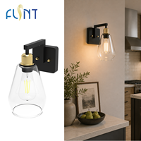 Lampu Dinding Logam Emas Hitam Matte Vintage Bohlam LED Badan Kaca Bening Lampu Dinding Latar Belakang Ruang Tamu Kamar Mandi Kamar Tidur