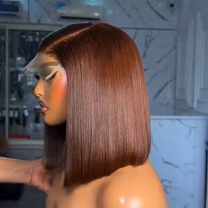 T1B/350 Kurze Bob Perücken Echthaar Ombre Ingwer Kupfer Farbe Perücke Glueless HD Lace Verschluss Raw Virgin Vietnamese Double Drawn - Product Image 4