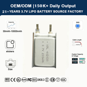 Baterai LiPo Polimer Lithium Ion KC CCC UL Bersertifikat Densitas Energi Tinggi 3.7V 200mAh 402030, 500 Siklus untuk Mainan - Product Image 1