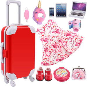 Ensemble de voyage pour poupée américaine de 18 pouces, <span class=keywords><strong>valise</strong></span> en PVC avec vêtements de poupée, accessoires, appareil photo, coussin de voyage - pour filles - Product Image 4