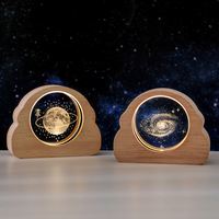 Lampe de nuit en cristal avec cadre nuage gravé en 3D, motif voie lactée et ciel étoilé, LED USB, base en bois, cadeau personnalisé en gros - CHUANGXUN