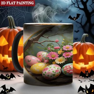 Magic Mug 11oz Frosted Black <b>Ceramic</b> Heat Sensitive <b>Cup</b> With Easter Egg Flower Design - Product Image 6