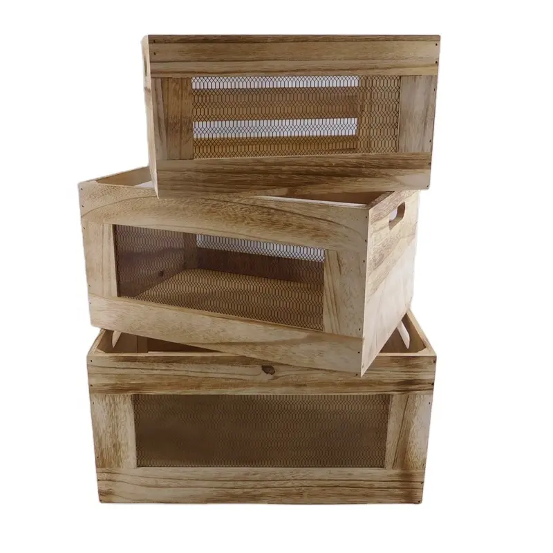 Bằng gỗ làm tổ Countertop giỏ Bộ của 3 bằng gỗ lưu trữ Organizer