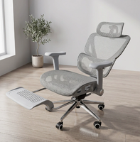 Fauteuil de bureau moderne de style nouveau avec support lombaire ergonomique réglable, repose-pieds en maille à motif poisson, accoudoirs et fonction pivotante