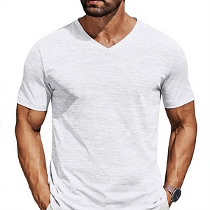 Camiseta de Cuello en V para Hombre, Manga Corta, Informal, Tejido de Algodón Suave, Transpirable, Ecológico, de Secado Rápido, Corte Ajustado, Top de Verano a la Moda - Product Image 1