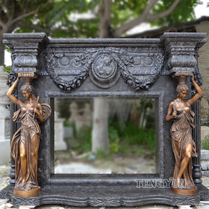 Custom Victorian Antique Style Black Marble Hearth and <strong>Back</strong> <strong>Panel</strong> Natural Stone <strong>Fireplace</strong> - Product Image 2