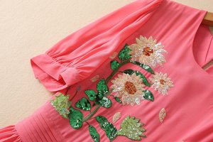 Primavera/estate donna girovita sottile perline ricamate P in abito lungo - Product Image 4