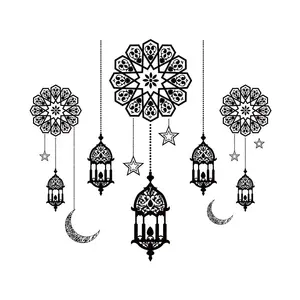 Pegatina de ventana Eid Mubarak para decoración del Ramadán, calcomanías de pared islámicas para decoración de ventana, suministros al por mayor, 2022