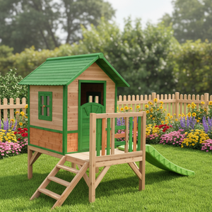 <span class=keywords><strong>Maison</strong></span> de jeu pour enfants en bois d'extérieur personnalisée avec rampe et toboggan, <span class=keywords><strong>maison</strong></span> de jeu pour enfants en bois FSC pour jardin et parc - Product Image 4