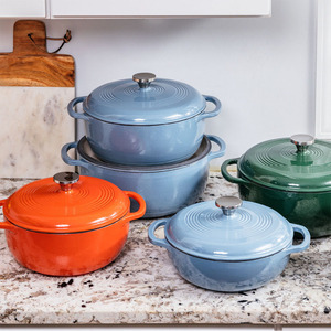 Ensemble de <span class=keywords><strong>casseroles</strong></span> en fonte émaillée multicolores de grande taille, design européen, de la marque Bright Houseware, compatible gaz et <span class=keywords><strong>induction</strong></span> - Product Image 2