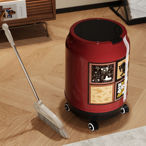 Push Button Trash Can Cylindrical Large Capacity Wheeled Indoor Waste Bin For Kitchen Bedroom Living Room - Product Image 2