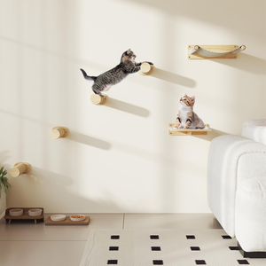 Estantes de Pared para Gatos, Muebles de Madera para Gatos con <span class=keywords><strong>4</strong></span> Postes Rascadores, Plataforma de Salto y Hamaca para Gatitos - Product Image 1