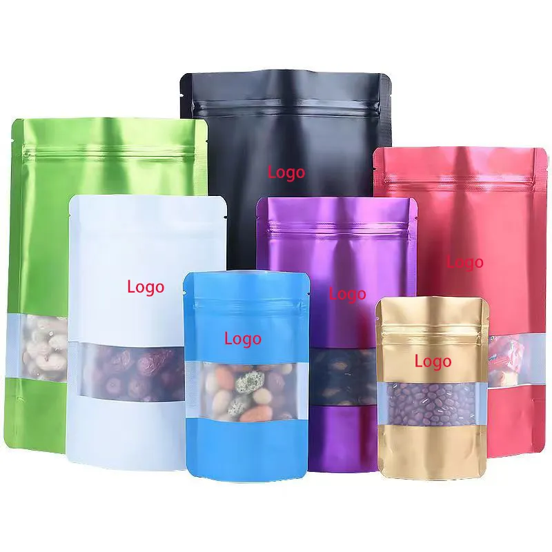 Custom Food Bag Stand Up Pouch Snack Plastic Spice Bag Met Raam Aluminiumfolie Gelamineerde Plastic Rits Zakken