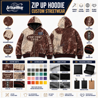 Sweat-shirt à capuche zippé marron beige personnalisé pour homme avec panneau imprimé, style streetwear, usine OEM ODM