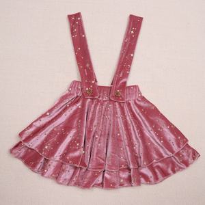 Vente en gros 2025 personnalisé fille Boutique Style <span class=keywords><strong>velours</strong></span> <span class=keywords><strong>jupe</strong></span> salopette enfants deux couches étoiles dorées jarretelle dans un style doux - Product Image 4
