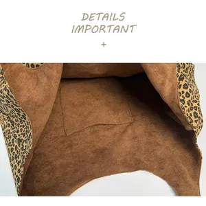 الخريف خمر ليوبارد طباعة جلد الغزال حقائب الكتف للنساء السيدات على الوجهين عارضة فتاة كورية حقيبة يد - Product Image 4