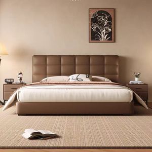 Cadre <span class=keywords><strong>de</strong></span> lit queen size avec tête <span class=keywords><strong>de</strong></span> lit rembourrée à côté <span class=keywords><strong>de</strong></span> l'armoire finition cuir marron lit <span class=keywords><strong>de</strong></span> <span class=keywords><strong>pied</strong></span> en acier haut <span class=keywords><strong>de</strong></span> gamme - Product Image 3
