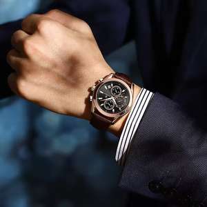 Para 626, reloj de pulsera de cristal de aleación de negocios de moda de lujo para hombres, resistente al agua, cuarzo, deporte, correa de cuero de vaca antigua - Product Image 4