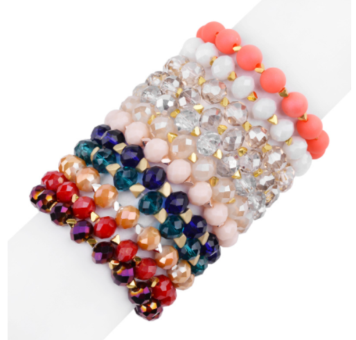 Bracciali Elasticizzati Per Donna – Set Di 4 Perline Cristallo Colorate – Verde, Nero, Viola, Blu – Gioiello Elegante E Stratificato