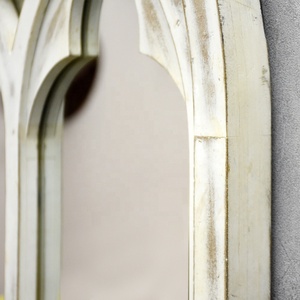 Luckywind — <span class=keywords><strong>miroir</strong></span> de <span class=keywords><strong>porte</strong></span> arquées blanc fait à la main, <span class=keywords><strong>miroir</strong></span> en <span class=keywords><strong>bois</strong></span>, décoration murale de Style campagnard, Vintage primaire - Product Image 2