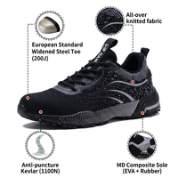 Chaussures de sécurité à embout d'acier unisexe, anti-perforation, respirantes, en tissu Fly-knit intégral, légères, coupe basse pour le printemps, l'été et l'automne
