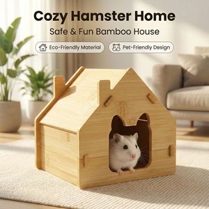 Casa de Bambú para Hámsteres, Refugio de Madera para Mascotas, Tamaño Pequeño, Impermeable, Transpirable, Cálido, Nido para Dormir para Hámsteres Dorados - Product Image 2